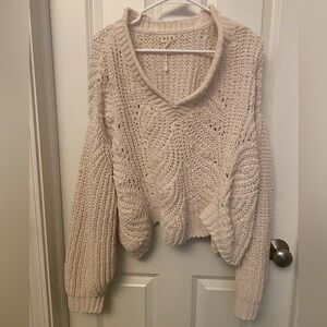 POL Women's V-Neck Sweater in Cream